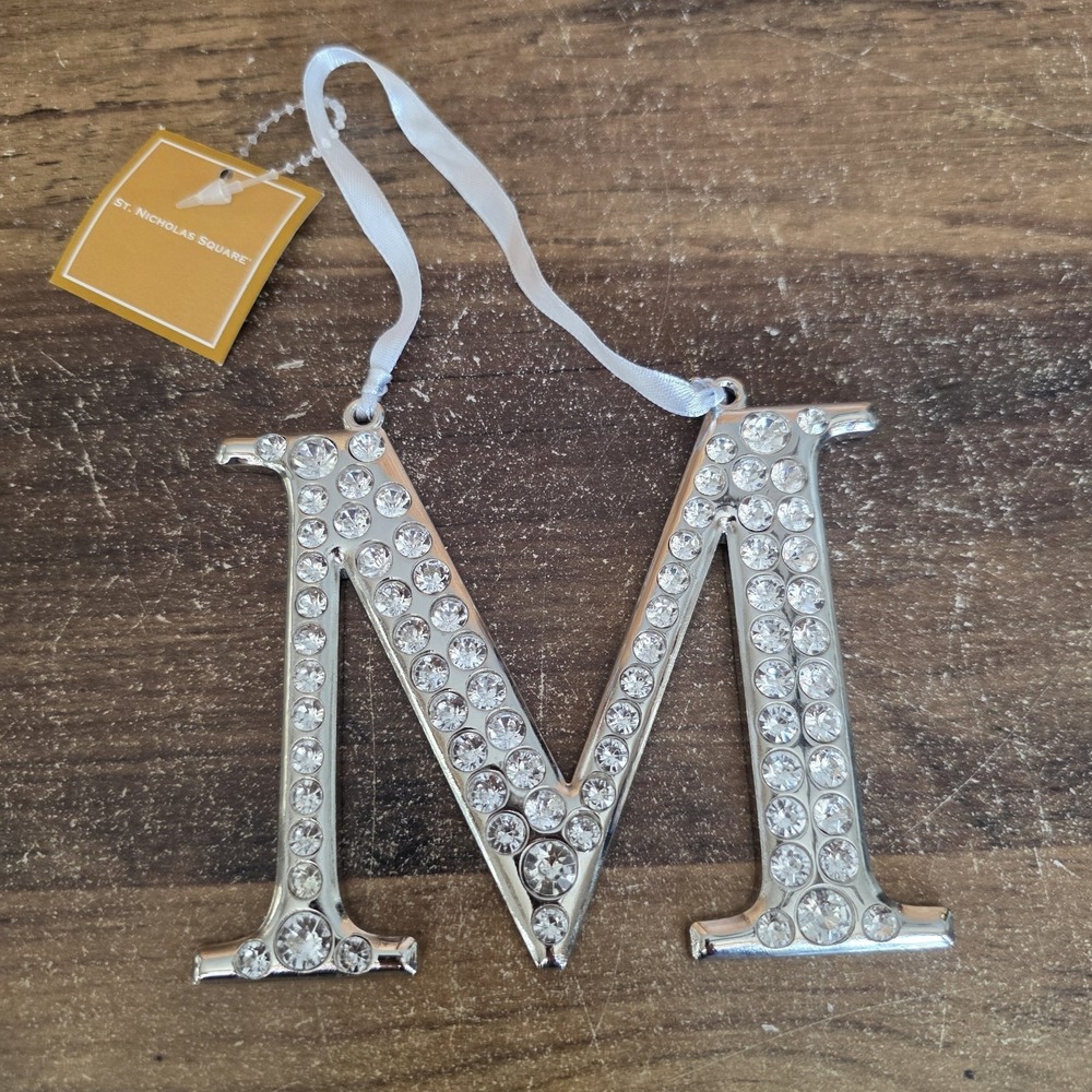 St Nicholas Square Silver Rhinestone Letter "M" Christmas Ornament Decoration‎